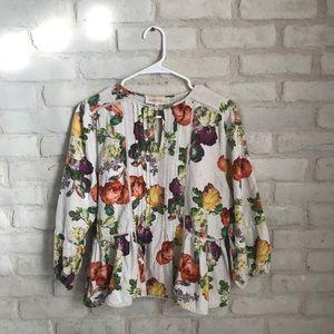 Brass & Roe Floral Long Sleeve Ruffle Bottom M